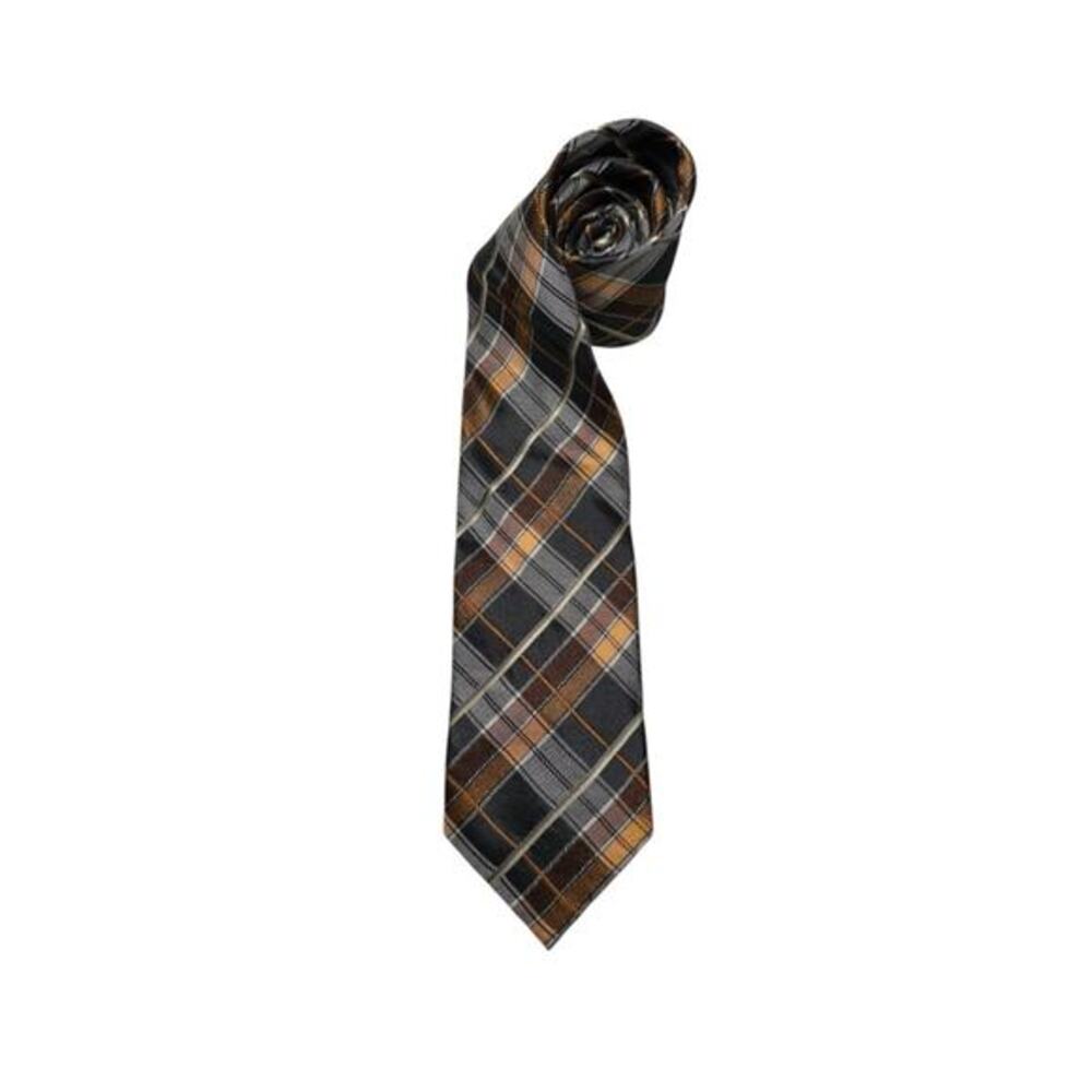 Bruno Piattelli Roma Vintage Burgundy Brown Black Plaid Silk Necktie Tie